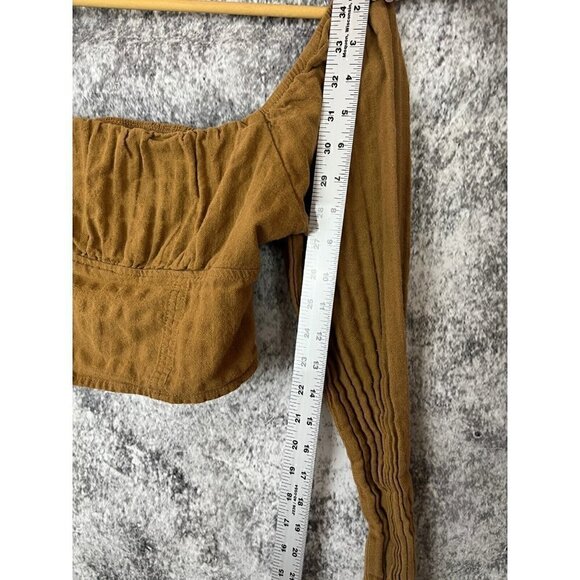 Wild Fable Rust Brown Cropped Ruched Smocked puff Sleeve Top Blouse Womens Small - Picture 5 of 12